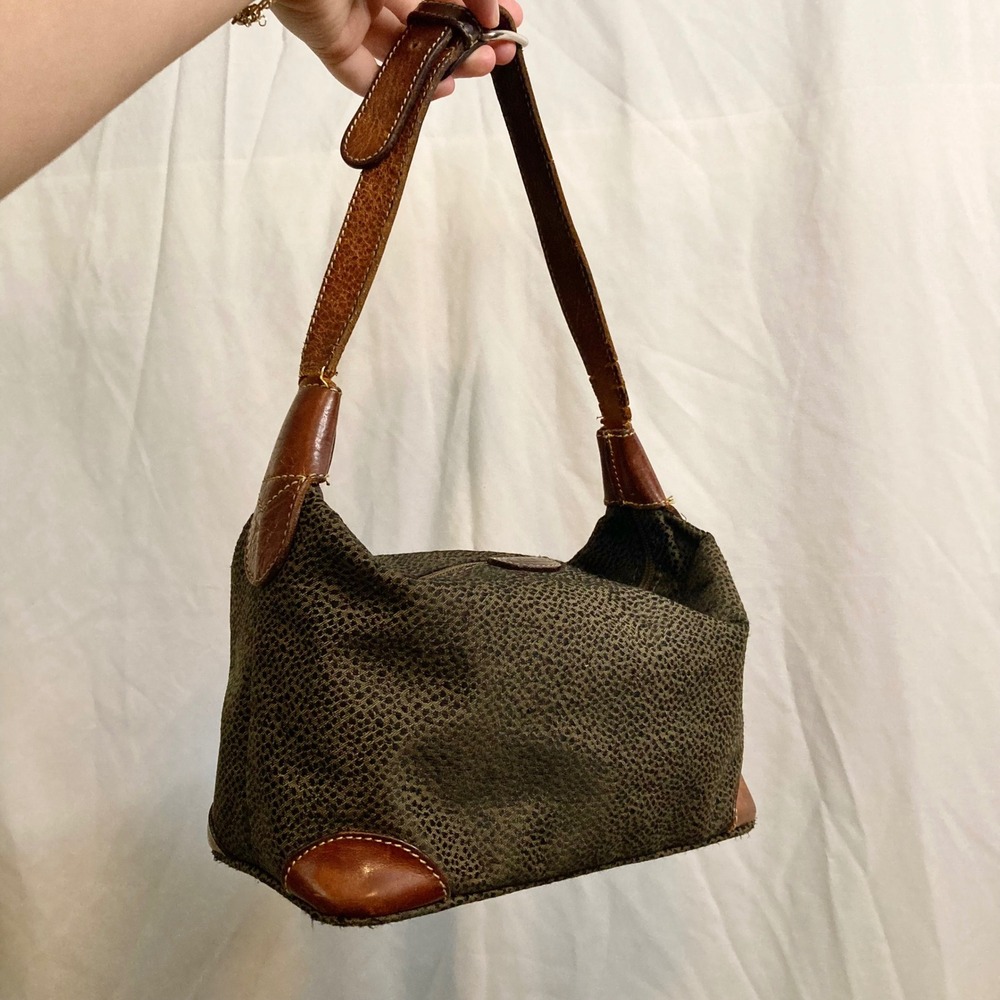 Bric's Milano Vintage 90s Olive Green Micro-Pelle Pebbled Shoulder Bag Italy
